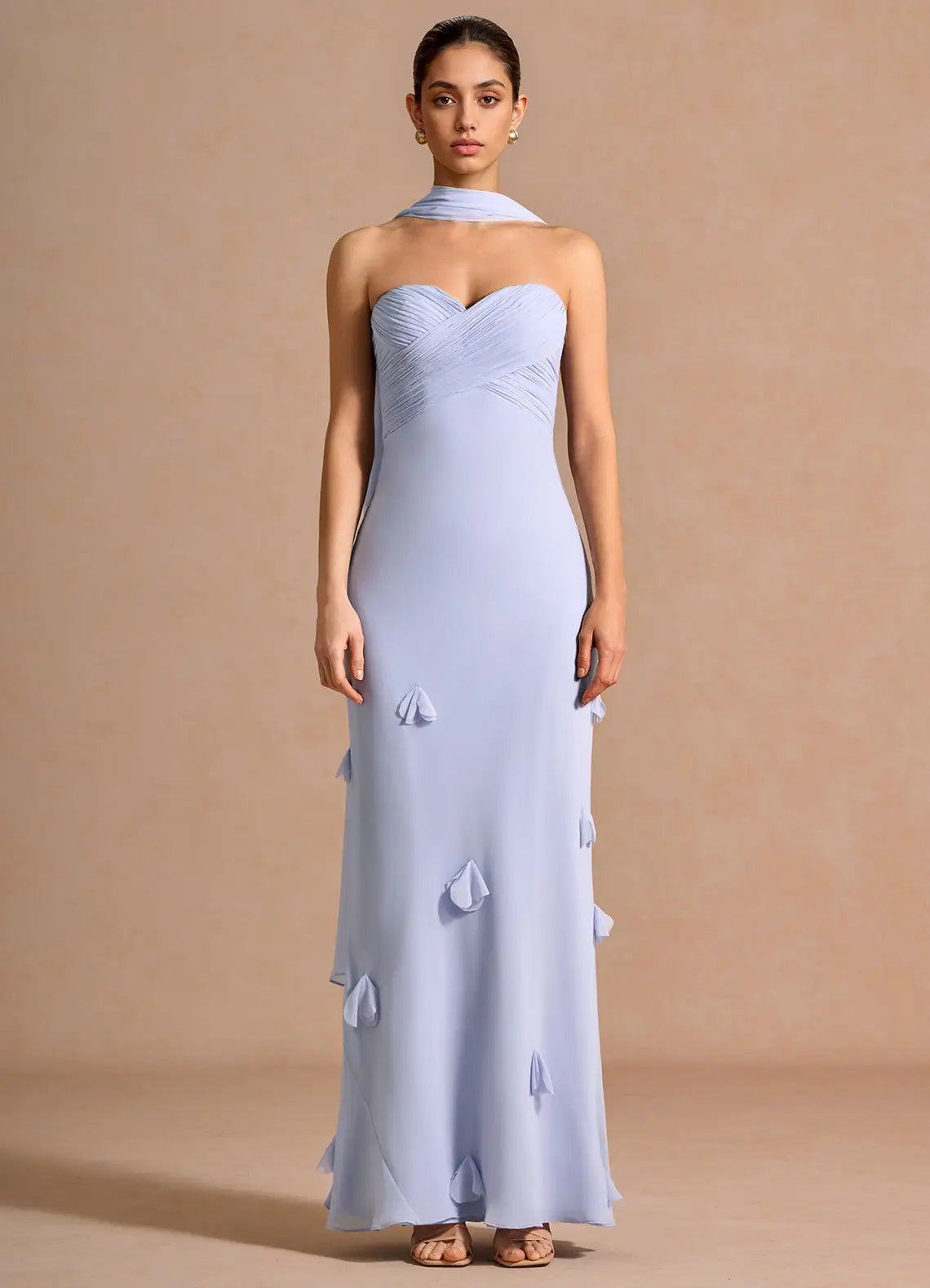 Light Blue Mermaid Strapless Chiffon Wrap Floor-Length Wedding Dress - Yihuiw by Yihuiw