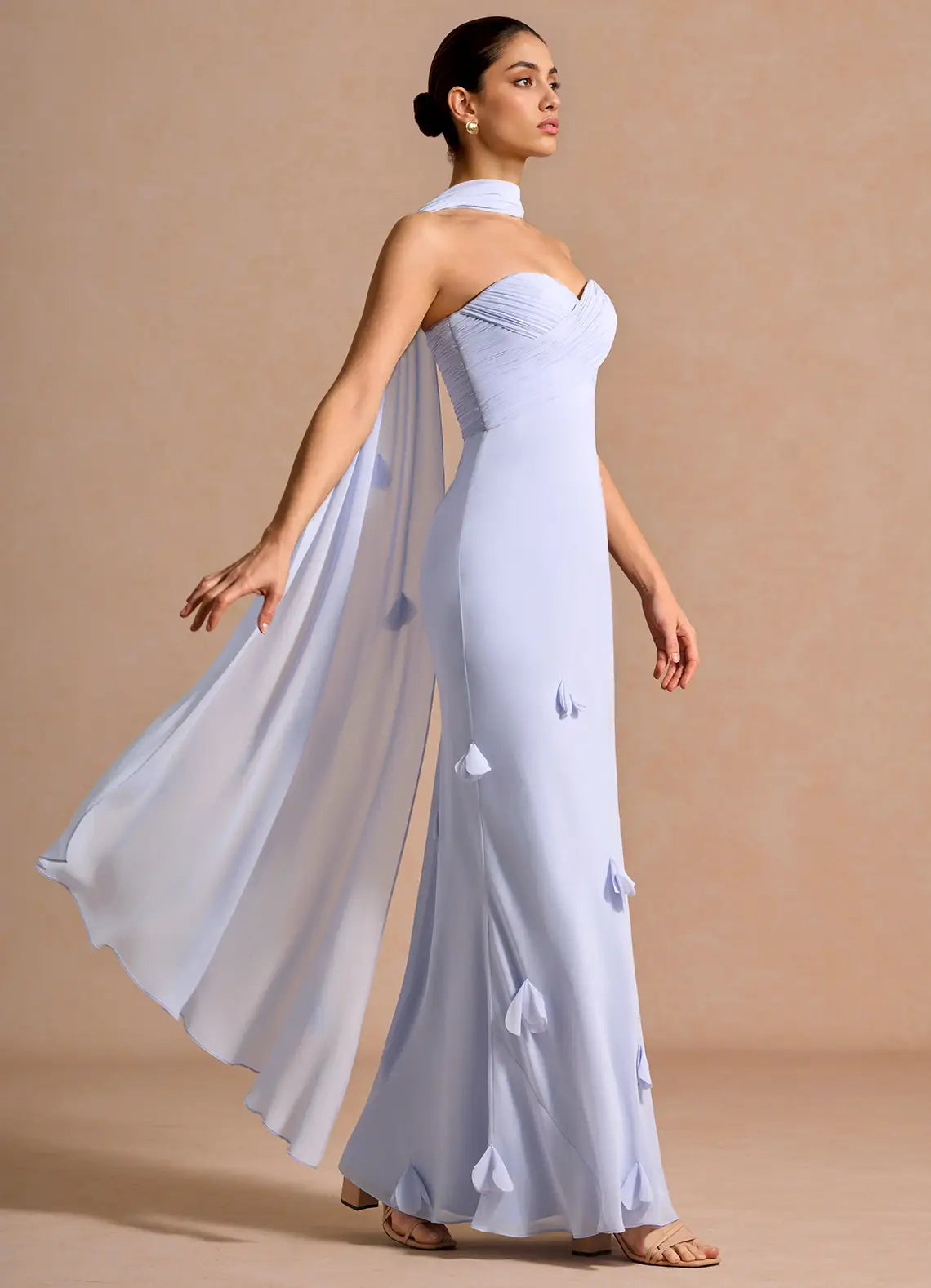 Light Blue Mermaid Strapless Chiffon Wrap Floor-Length Wedding Dress - Yihuiw by Yihuiw