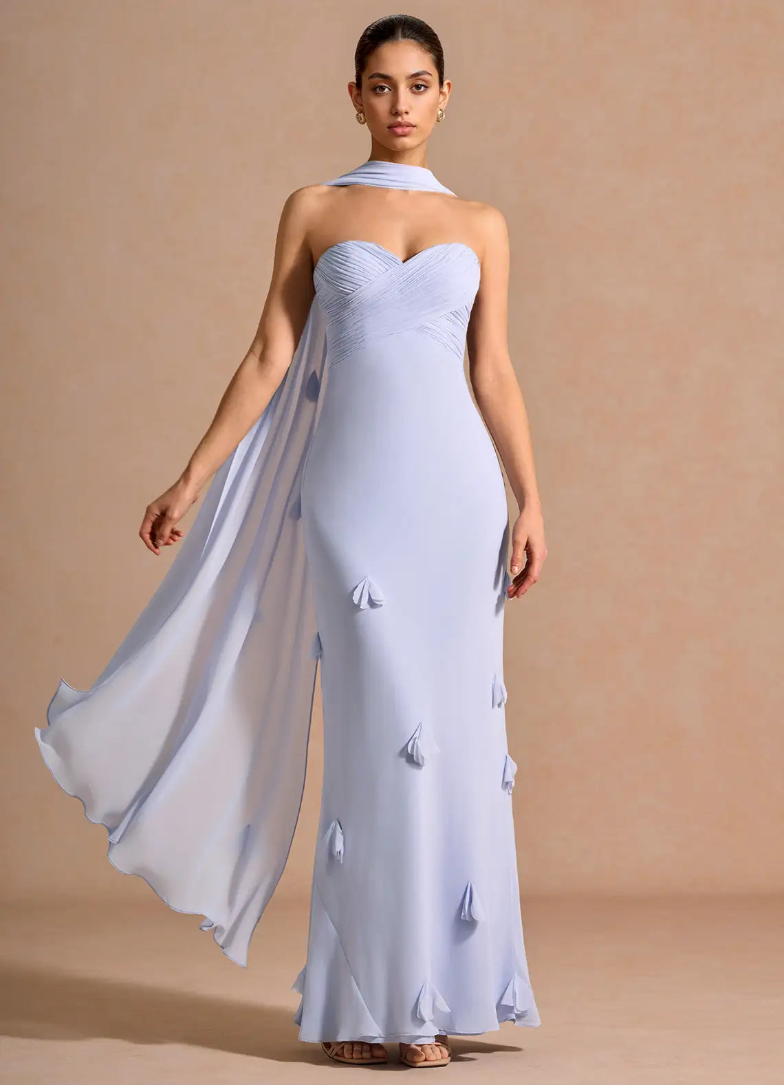 Light Blue Mermaid Strapless Chiffon Wrap Floor-Length Wedding Dress - Yihuiw by Yihuiw