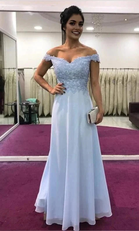 Light blue purple off shoulder long dress dress with lace pattern suitable for dinners, parties, etc by YiHuiw