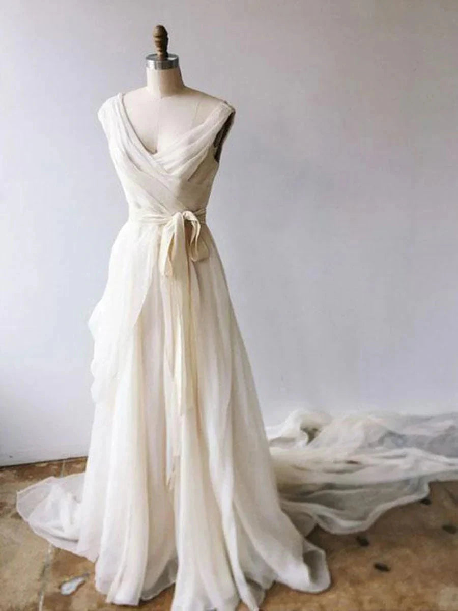 Light champagne chiffon long prom dress chiffon evening dress simple gentle atmospheric and unique desi Bring summer colors to enhance whitenes by YiHuiw