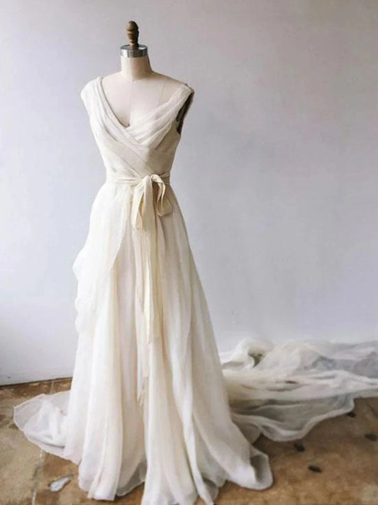 Light champagne chiffon long prom dress chiffon evening dress simple gentle atmospheric and unique desi Bring summer colors to enhance whitenes by YiHuiw