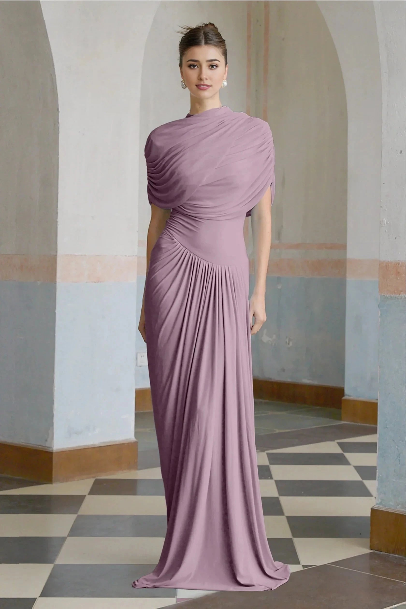 Lilac Draped Asymmetric Maxi Dress Catherine asymmetrical pleated maxi dress in Purple Evening Dress by YiHuiw