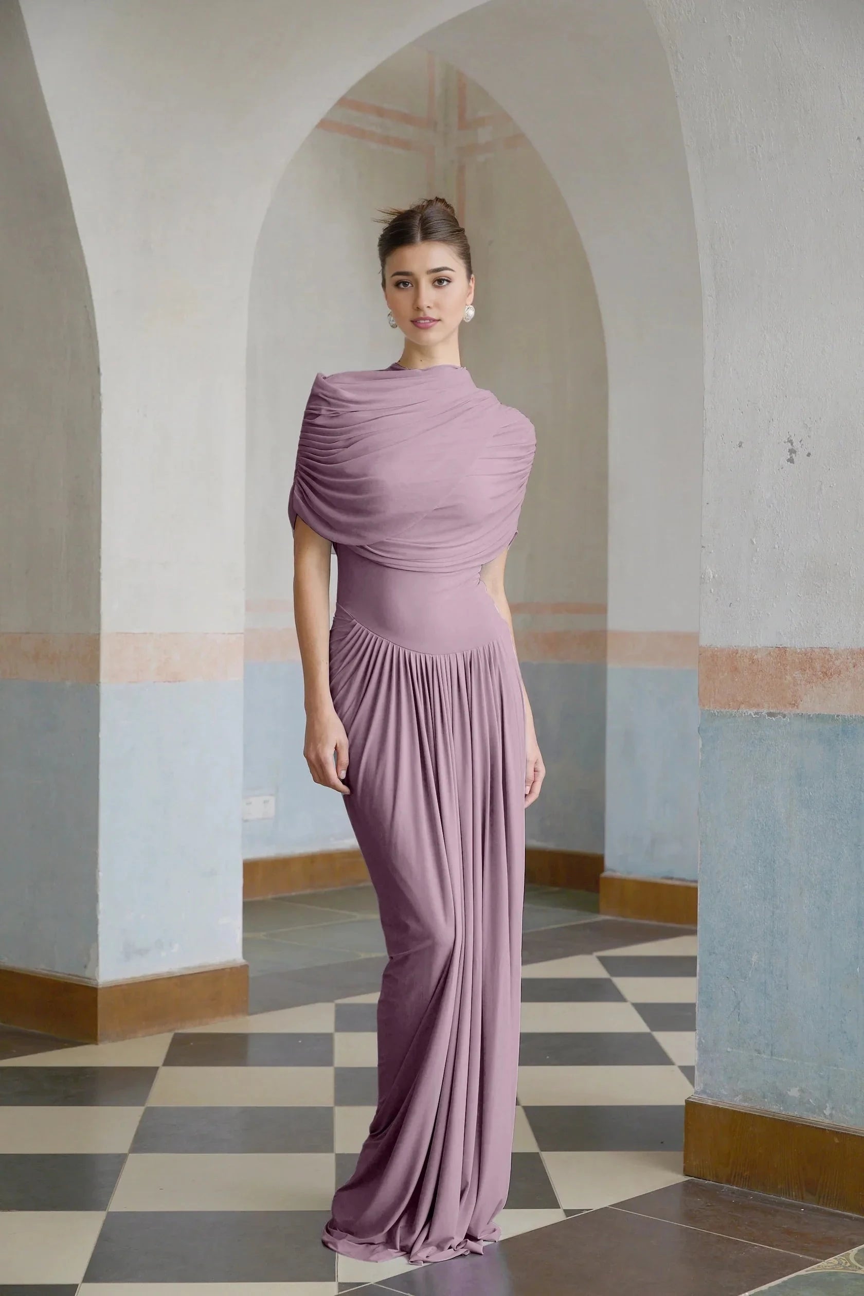 Lilac Draped Asymmetric Maxi Dress Catherine asymmetrical pleated maxi dress in Purple Evening Dress by YiHuiw