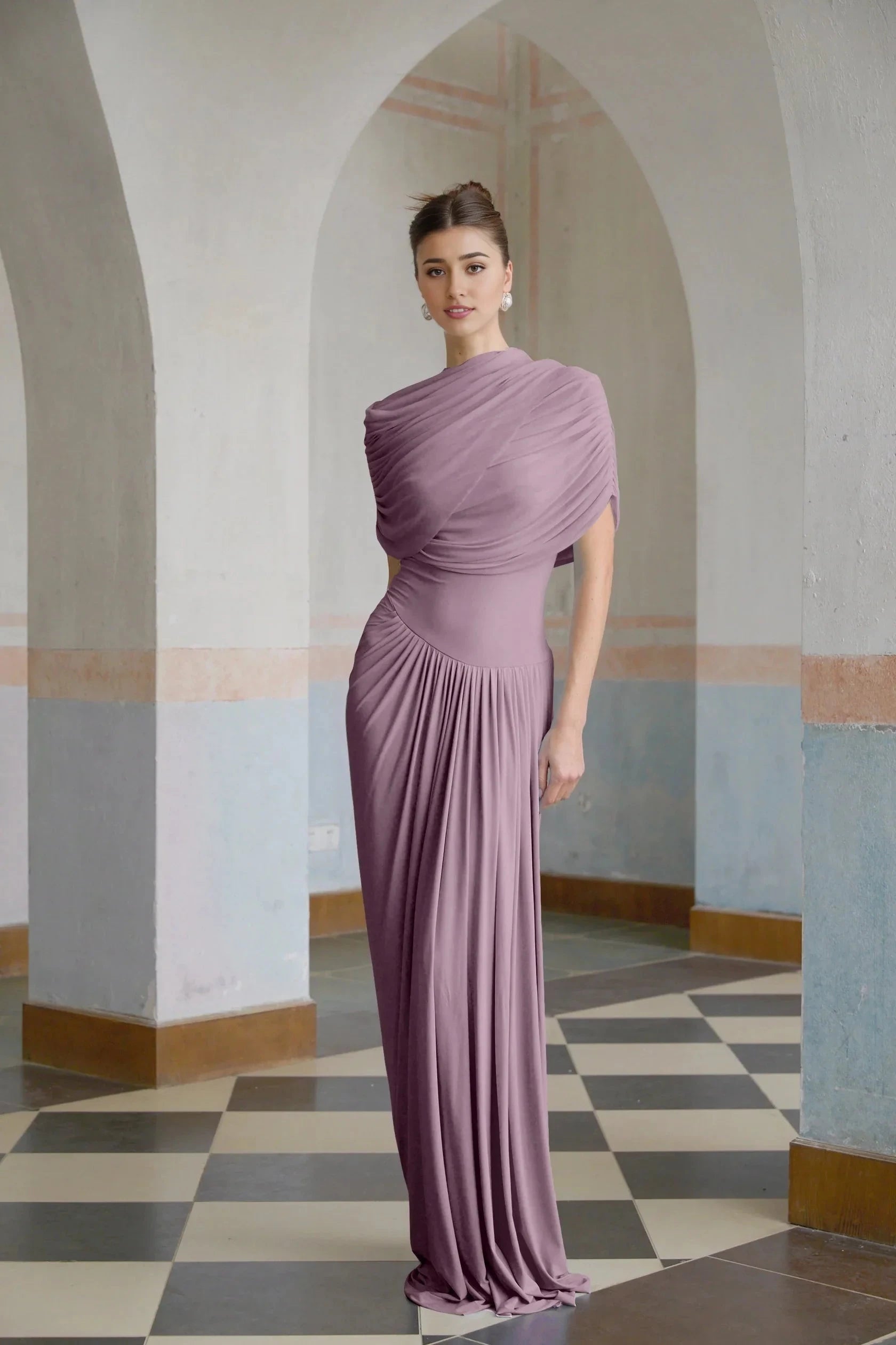 Lilac Draped Asymmetric Maxi Dress Catherine asymmetrical pleated maxi dress in Purple Evening Dress by YiHuiw
