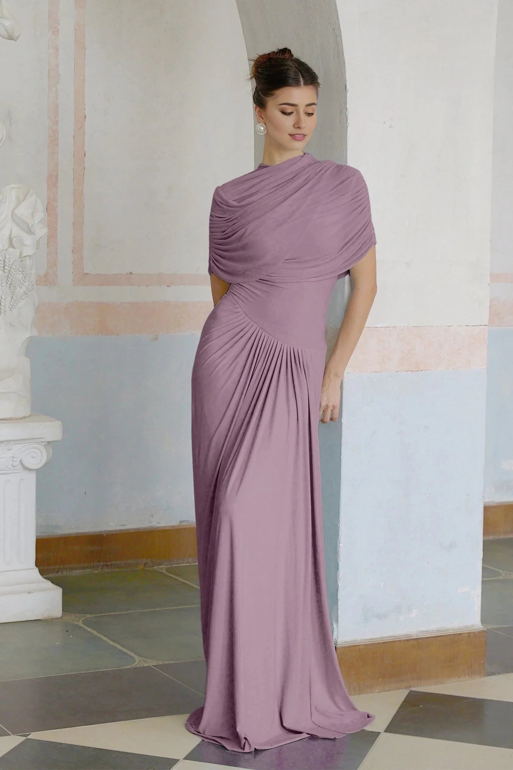 Lilac Draped Asymmetric Maxi Dress Catherine asymmetrical pleated maxi dress in Purple Evening Dress by YiHuiw