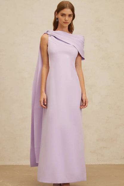 Lilac One - Shoulder Maxi Dress with Draped Detail Annabelle Purple Cape-Design Ribbon Maxi Dress Evening Dress by YiHuiw