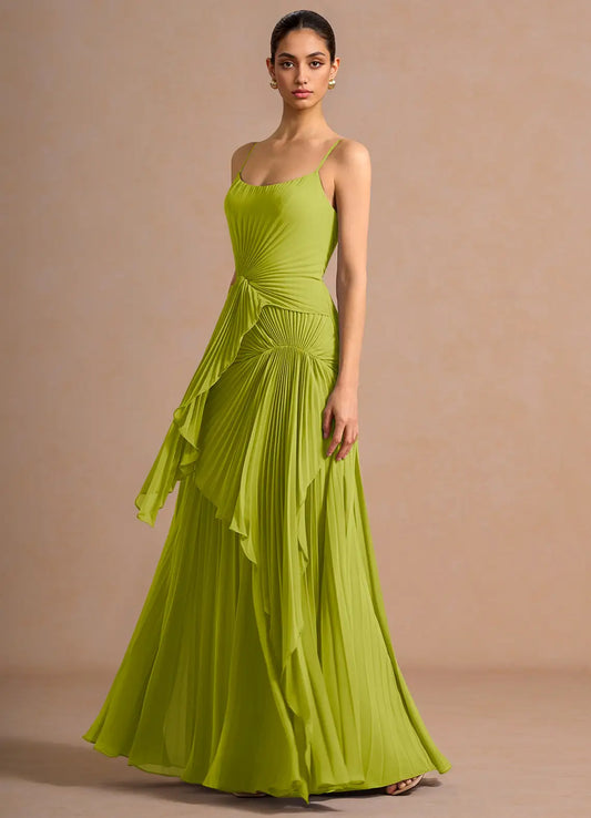 Spaghetti Strap Lace Ruffled Floor-Length Wedding Dress - Yihuiw by Yihuiw