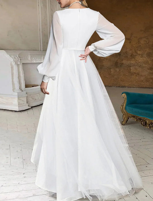 Chiffon Puff Sleeve Wrap Wedding Dress - Yihuiw by Yihuiw