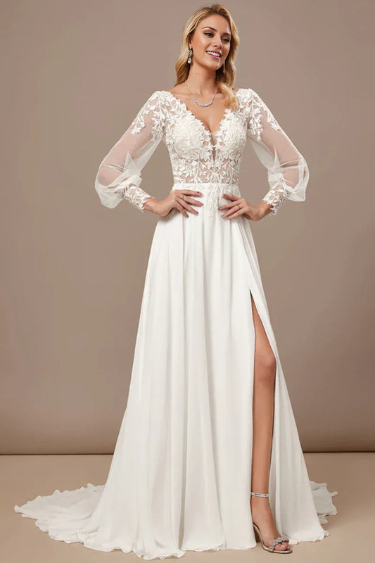 Chiffon High Slit Wedding Dress - Yihuiw by Yihuiw