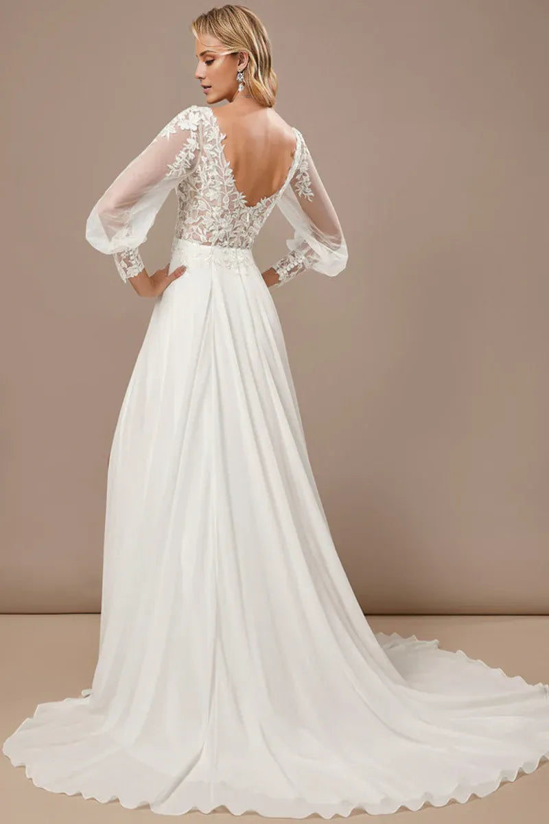 Chiffon High Slit Wedding Dress - Yihuiw by Yihuiw