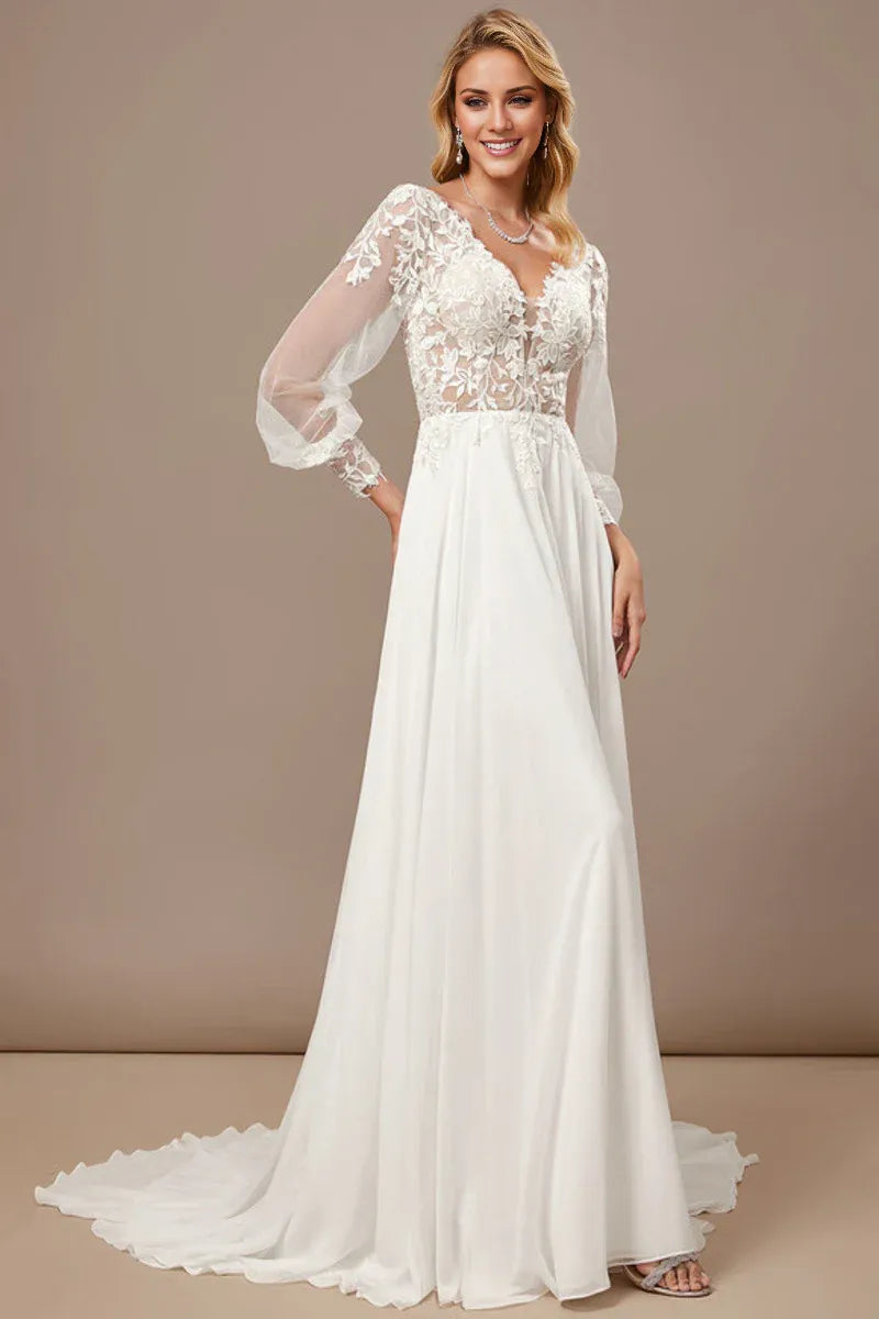 Chiffon High Slit Wedding Dress - Yihuiw by Yihuiw