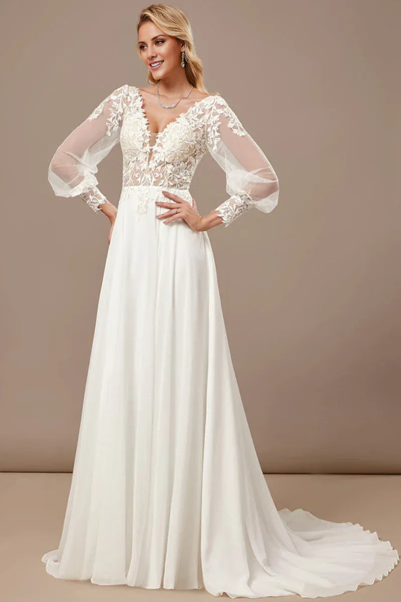 Chiffon High Slit Wedding Dress - Yihuiw by Yihuiw