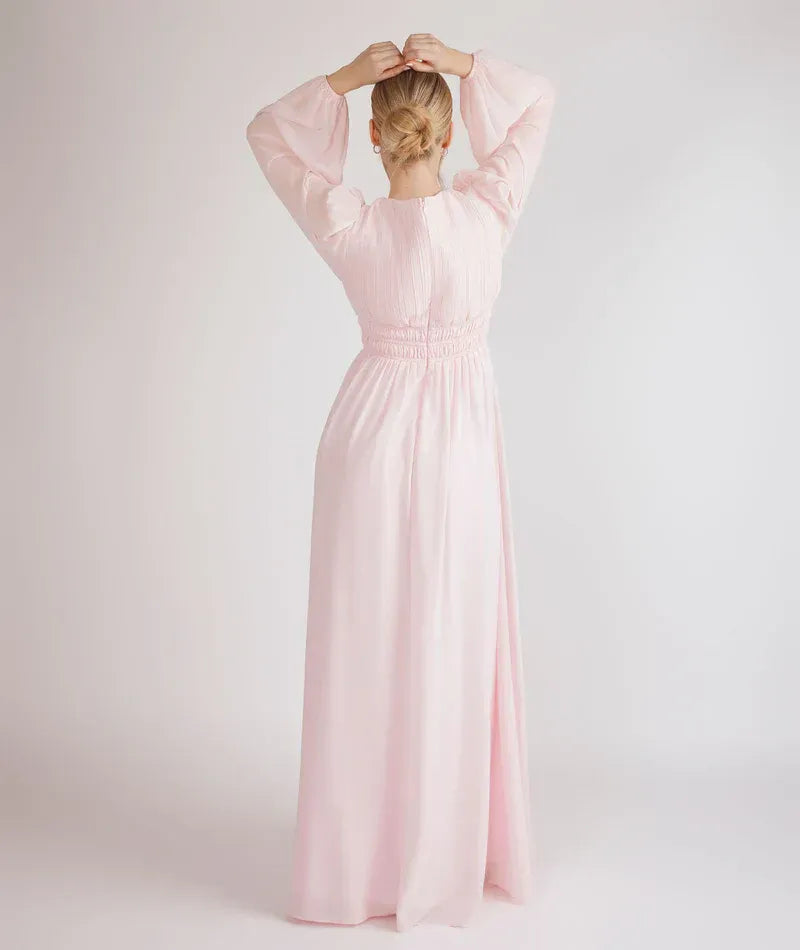 A-Line V-Neck Chiffon Puff Sleeve Wedding Dress - Yihuiw by Yihuiw