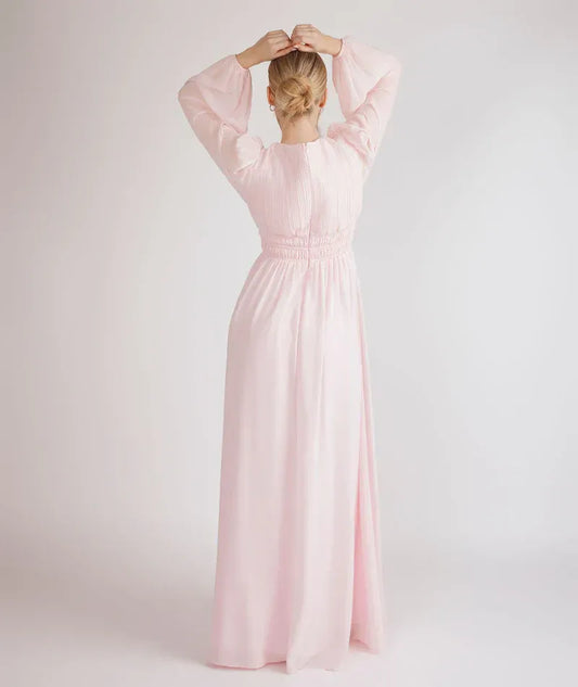 A-Line V-Neck Chiffon Puff Sleeve Wedding Dress - Yihuiw by Yihuiw