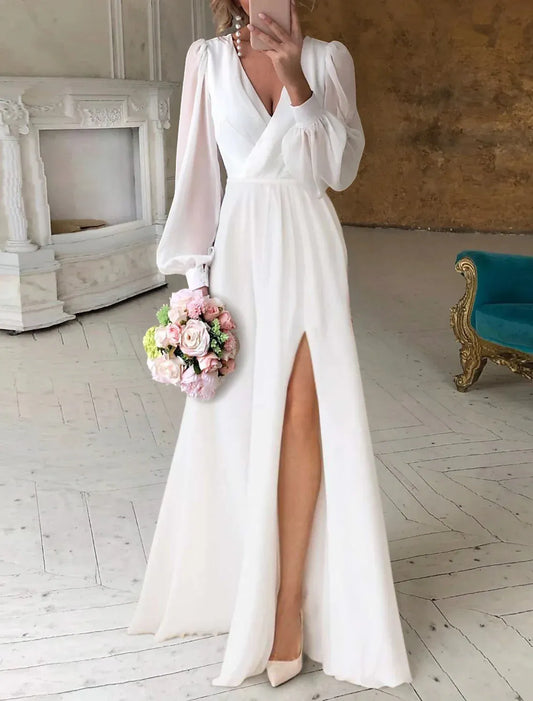 Chiffon High Slit Wedding Dress - Yihuiw by Yihuiw