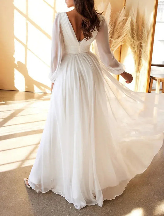 Chiffon High Slit Wedding Dress - Yihuiw by Yihuiw