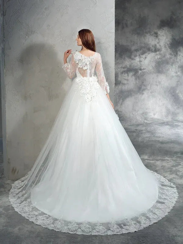 Ball Gown Illusion Tulle Wedding Gown - Yihuiw by Yihuiw