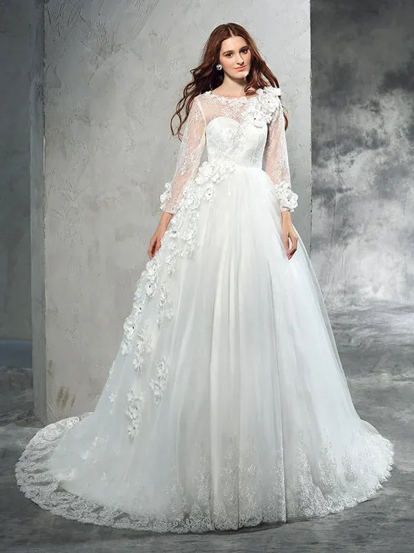 Ball Gown Illusion Tulle Wedding Gown - Yihuiw by Yihuiw