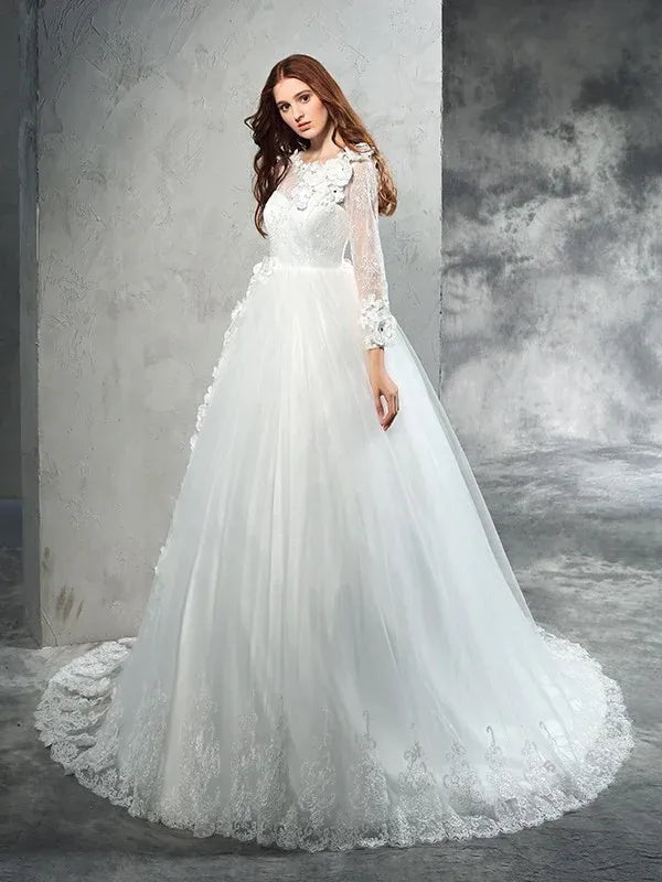 Ball Gown Illusion Tulle Wedding Gown - Yihuiw by Yihuiw