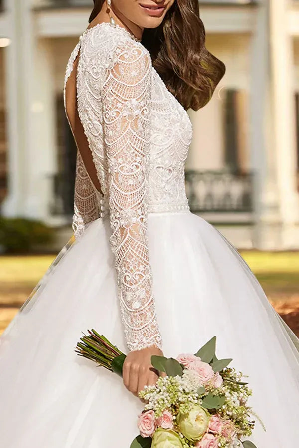 High Neck Tulle Tea-Length Wedding Dress - Yihuiw by Yihuiw