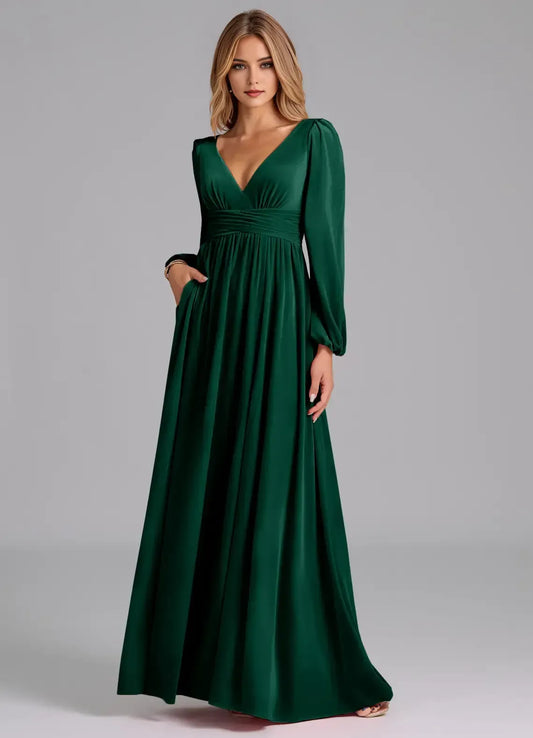 A-Line V-Neck Chiffon Long Sleeve Wedding Dress - Yihuiw by Yihuiw