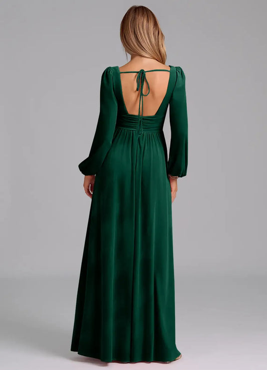 A-Line V-Neck Chiffon Long Sleeve Wedding Dress - Yihuiw by Yihuiw