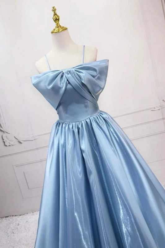 Long A-Line Prom Dress Blue Spaghetti Strap Evening Party Dress simple gentle atmospheric and unique desi Brin by YiHuiw