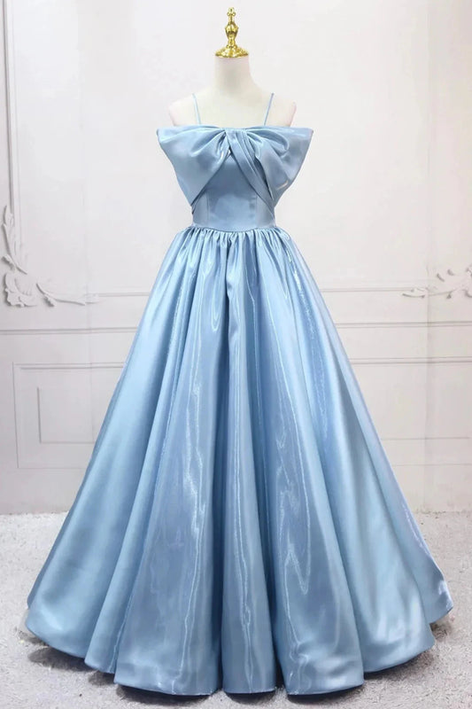 Long A-Line Prom Dress Blue Spaghetti Strap Evening Party Dress simple gentle atmospheric and unique desi Brin by YiHuiw
