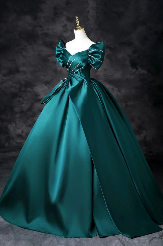Long A-Line Prom Dress Green Off the Shoulder Evening Party Dress simple gentle atmospheric and unique desi Brin by YiHuiw