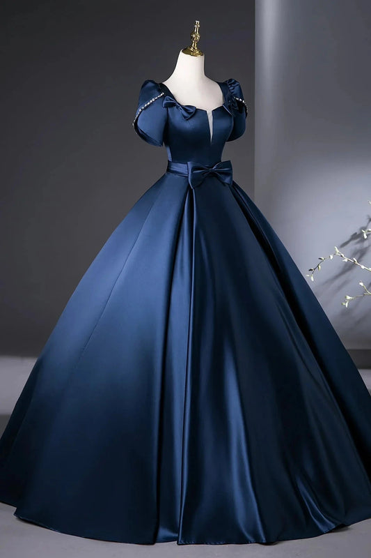 Long Prom Dress A-Line Short Sleeve Evening Party Dress simple gentle atmospheric and unique desi Brin by YiHuiw