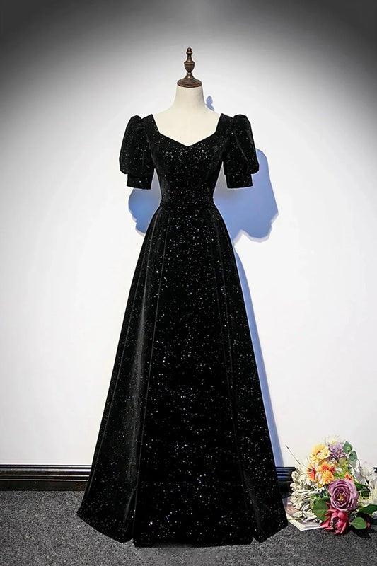 Long Prom Dress A-Line Short Sleeve Evening Party Dress simple gentle atmospheric and unique desi Brin by YiHuiw