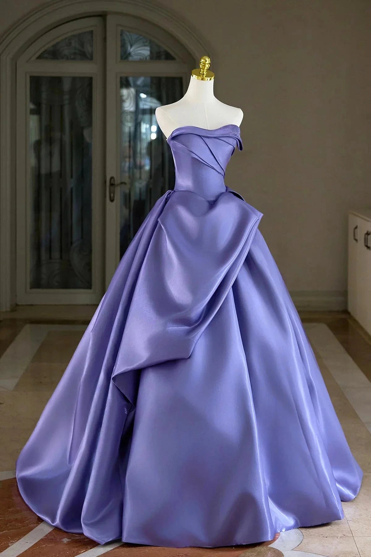 Satin Long Prom Dress A-Line Strapless Evening Party Dress simple gentle atmospheric and unique desi Brin by YiHuiw