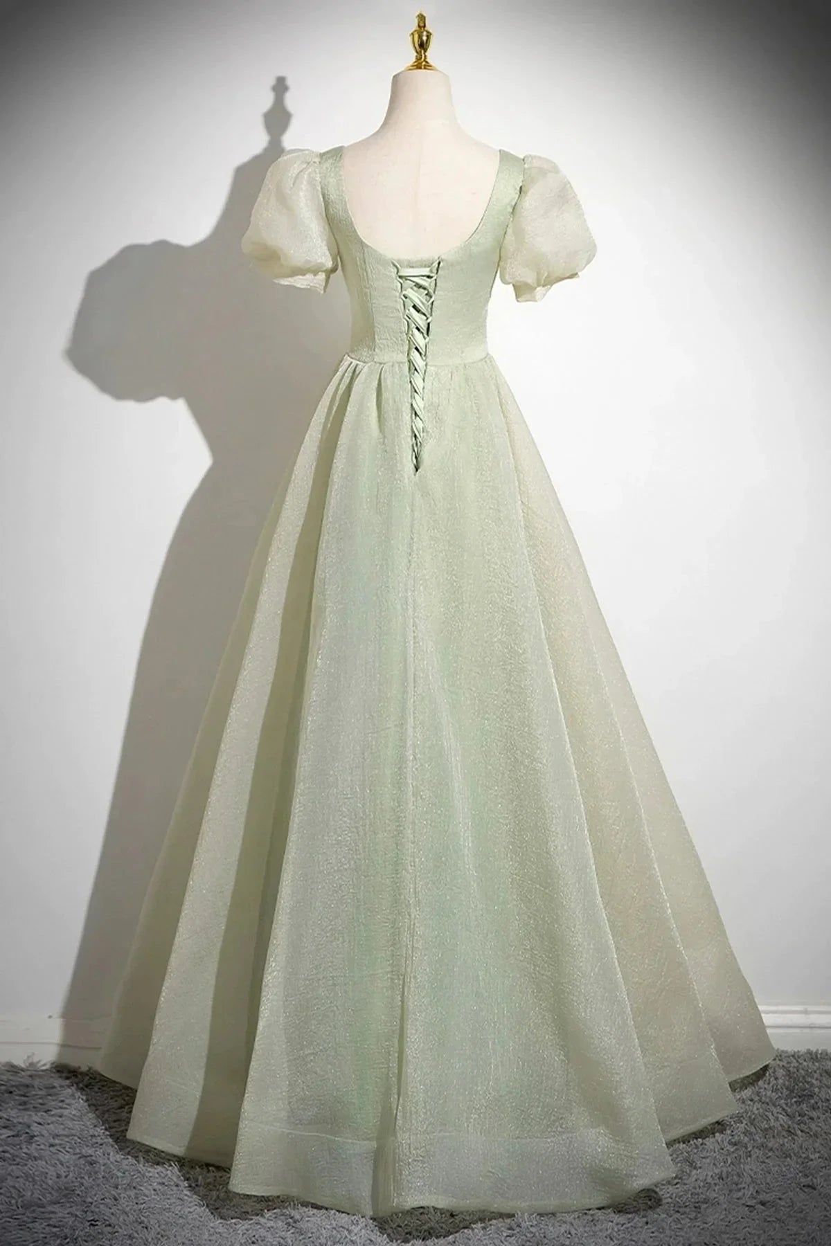 Long Prom Dress Green A-Line Short Sleeve Evening Party Dress simple gentle atmospheric and unique desi Brin by YiHuiw