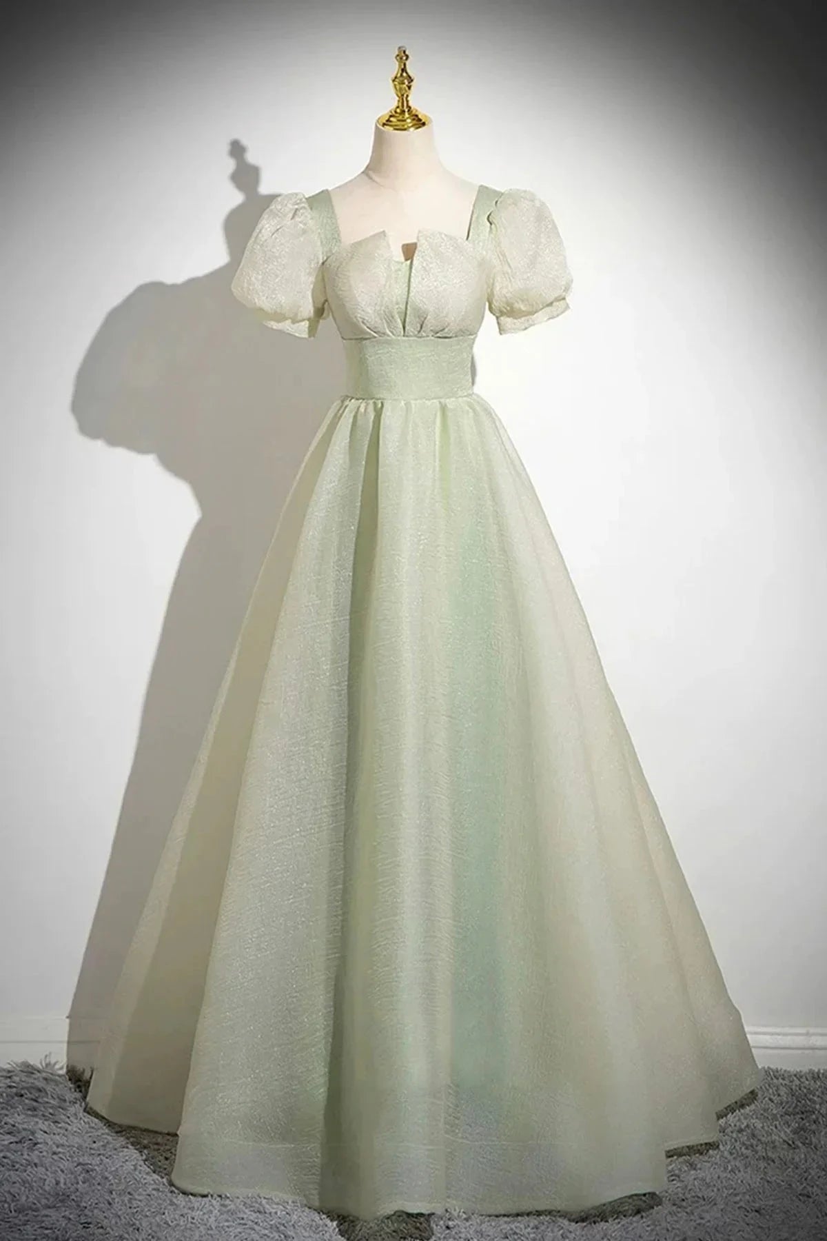 Long Prom Dress Green A-Line Short Sleeve Evening Party Dress simple gentle atmospheric and unique desi Brin by YiHuiw
