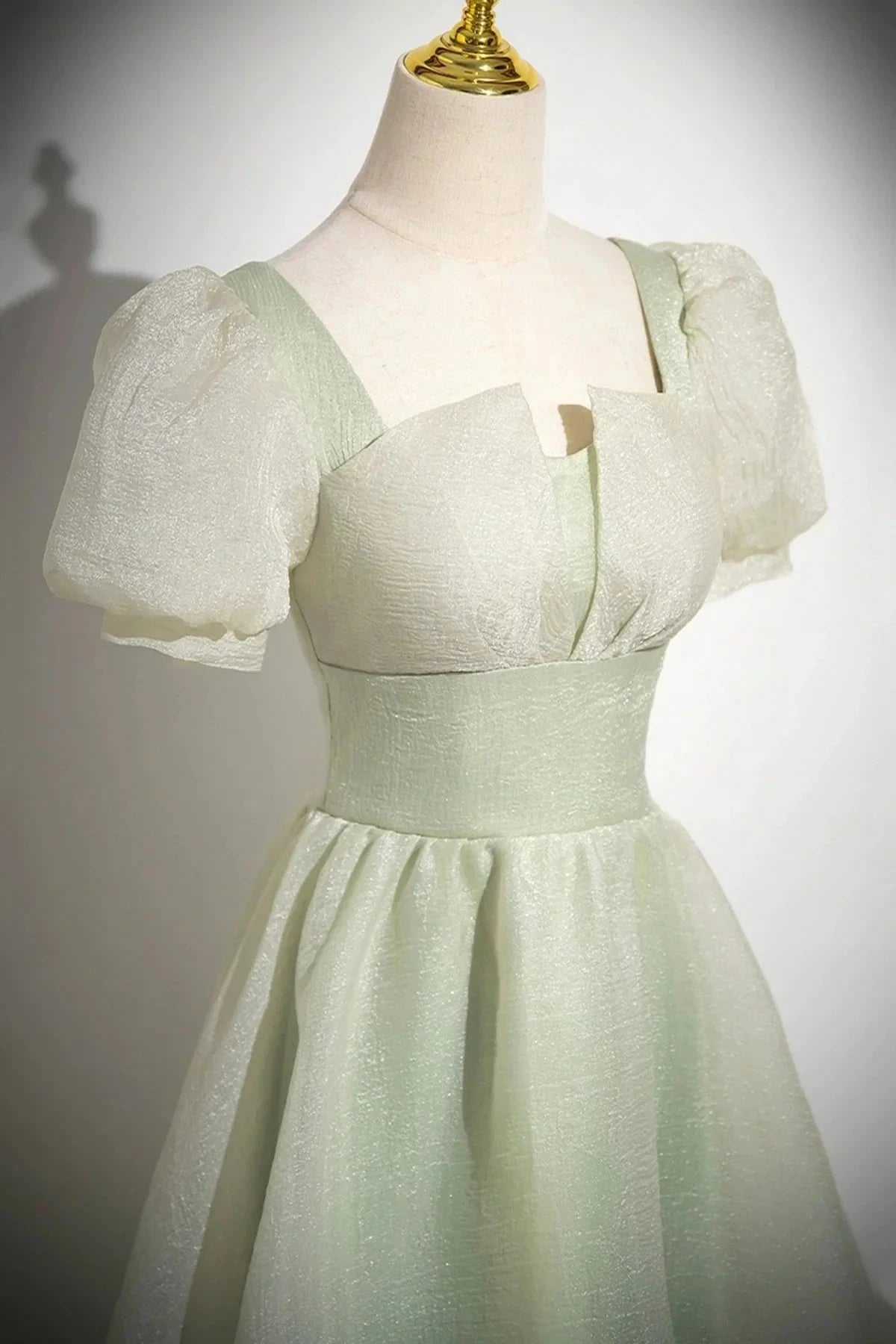 Long Prom Dress Green A-Line Short Sleeve Evening Party Dress simple gentle atmospheric and unique desi Brin by YiHuiw