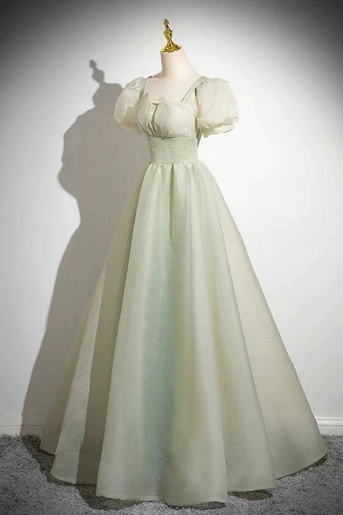 Long Prom Dress Green A-Line Short Sleeve Evening Party Dress simple gentle atmospheric and unique desi Brin by YiHuiw