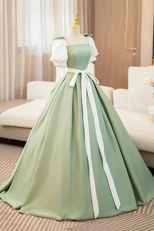 Long Prom Dress Lovely A-Line Short Sleeve Evening Party Dress simple gentle atmospheric and unique desi Bring summer colors to enhance whitenes by YiHuiw