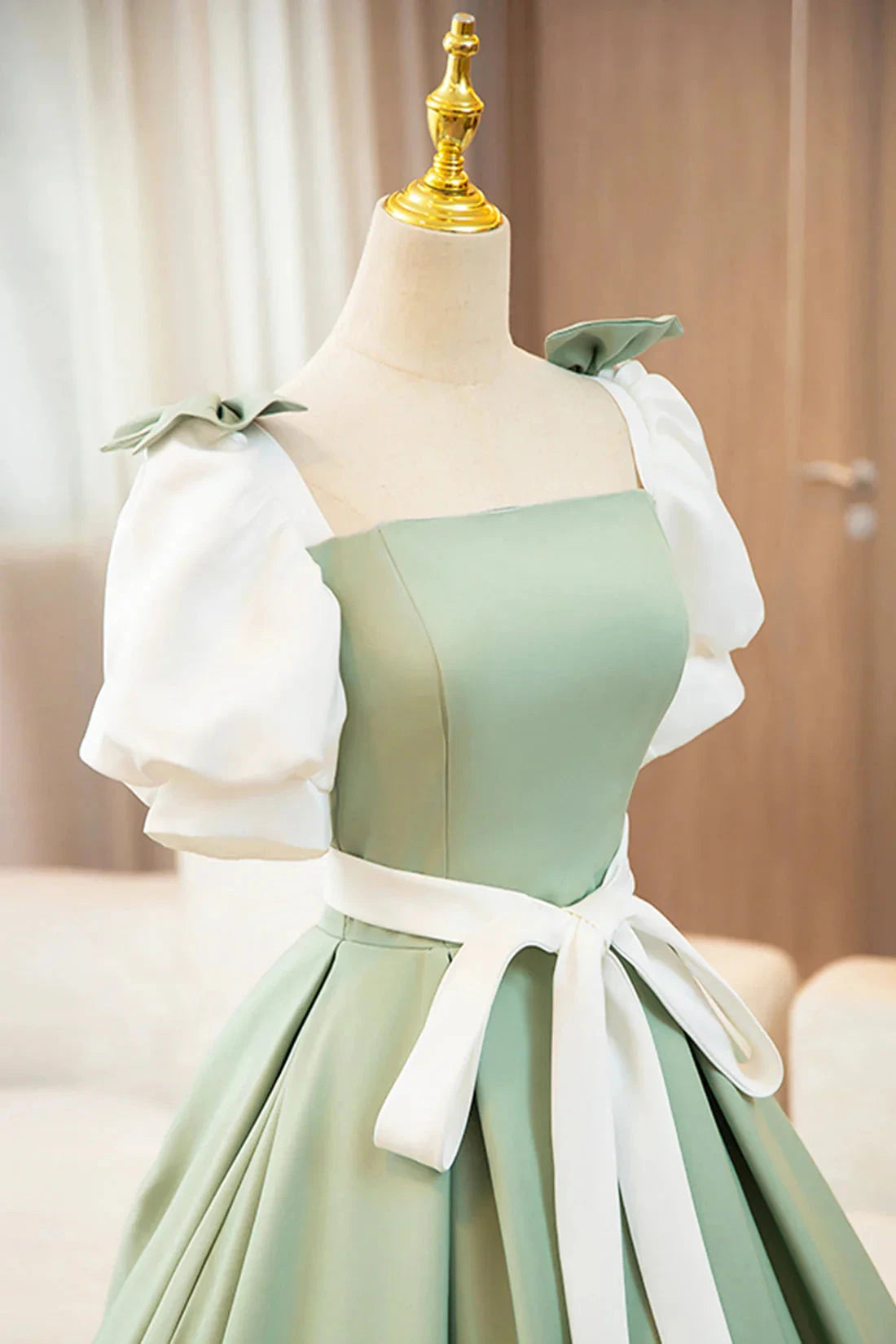 Long Prom Dress Lovely A-Line Short Sleeve Evening Party Dress simple gentle atmospheric and unique desi Bring summer colors to enhance whitenes by YiHuiw