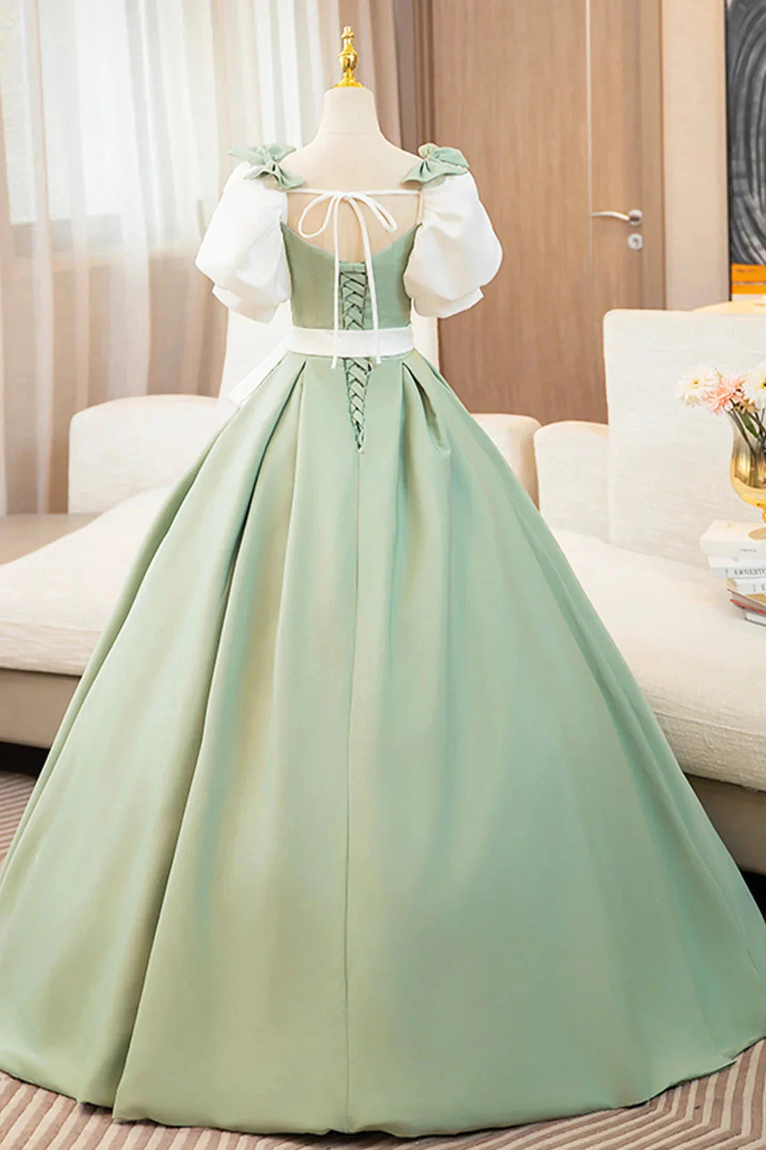 Long Prom Dress Lovely A-Line Short Sleeve Evening Party Dress simple gentle atmospheric and unique desi Bring summer colors to enhance whitenes by YiHuiw