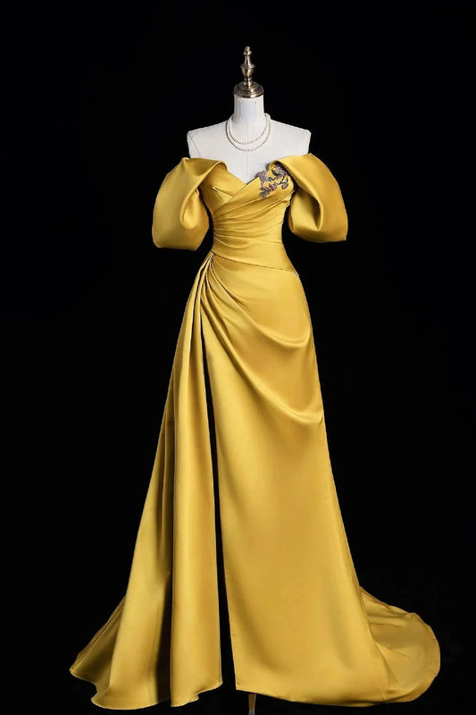 Long Prom Dress Off the Shoulder Evening Party Dress with Slit simple gentle atmospheric and unique desi Brin by YiHuiw