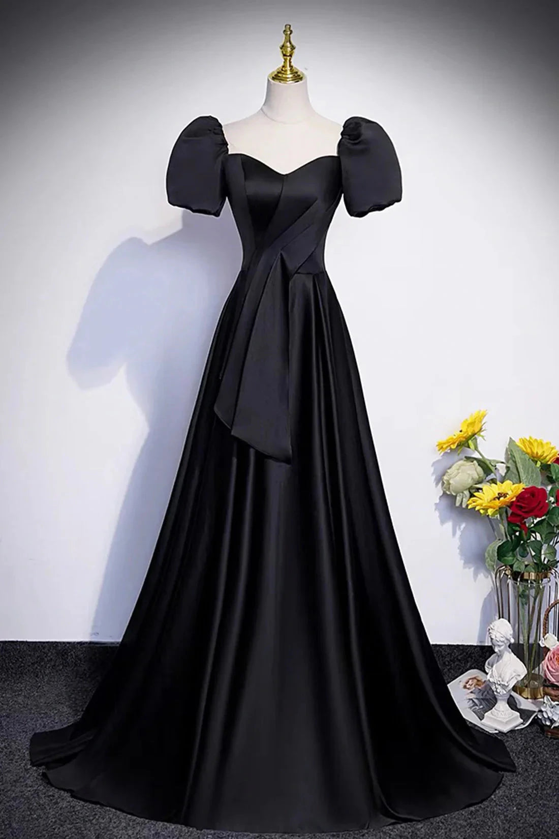 Long Prom Dress, A-Line Short Sleeve Evening Party Dress simple gentle atmospheric and unique desi Bring summer by YiHuiw