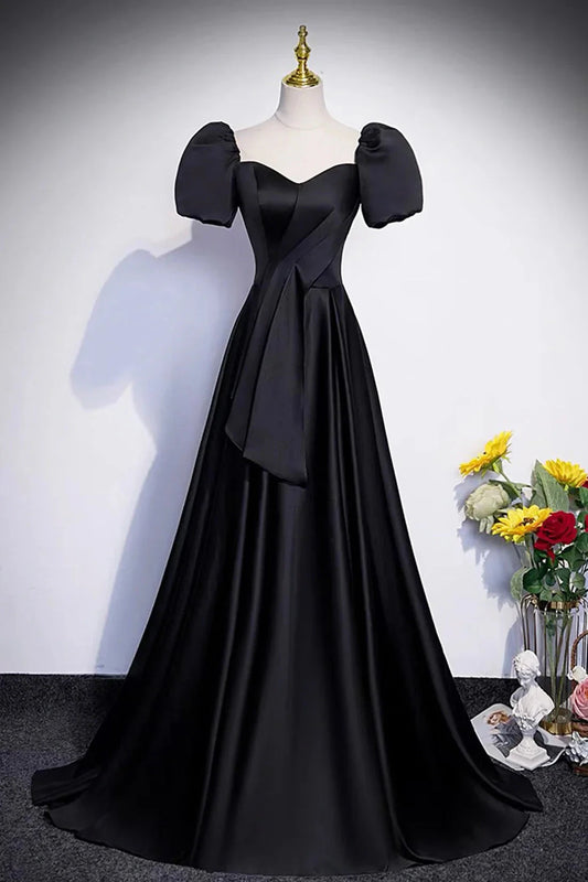 Long Prom Dress, A-Line Short Sleeve Evening Party Dress simple gentle atmospheric and unique desi Bring summer by YiHuiw