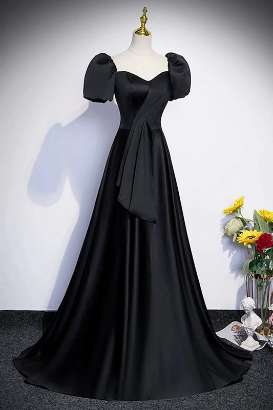 Long Prom Dress, A-Line Short Sleeve Evening Party Dress simple gentle atmospheric and unique desi Bring summer by YiHuiw