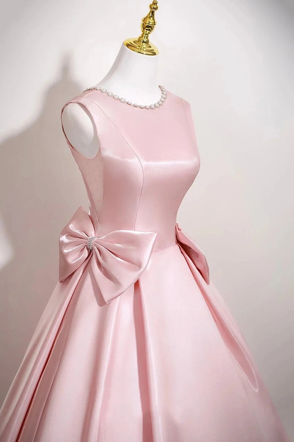 Long Prom Dress with Bow Pink A-Line Evening Party Dress simple gentle atmospheric and unique desi Brin by YiHuiw