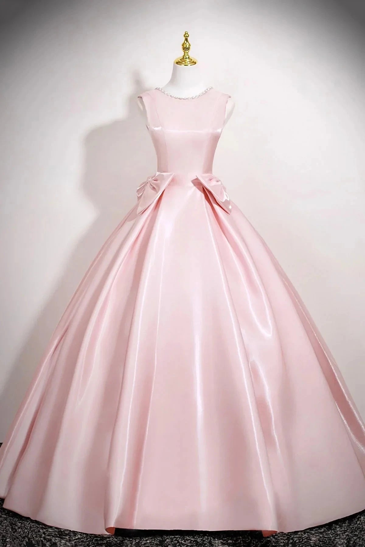 Long Prom Dress with Bow Pink A-Line Evening Party Dress simple gentle atmospheric and unique desi Brin by YiHuiw