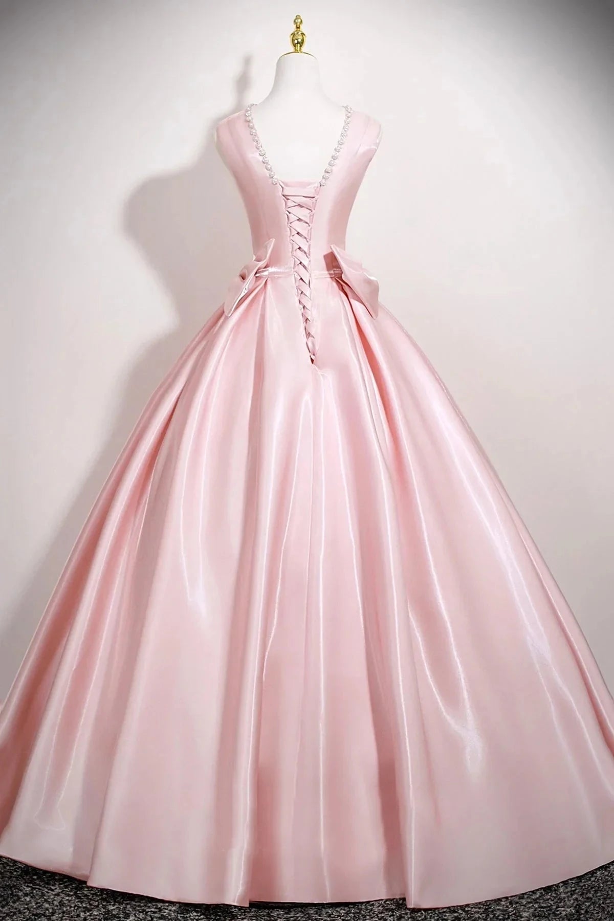 Long Prom Dress with Bow Pink A-Line Evening Party Dress simple gentle atmospheric and unique desi Brin by YiHuiw
