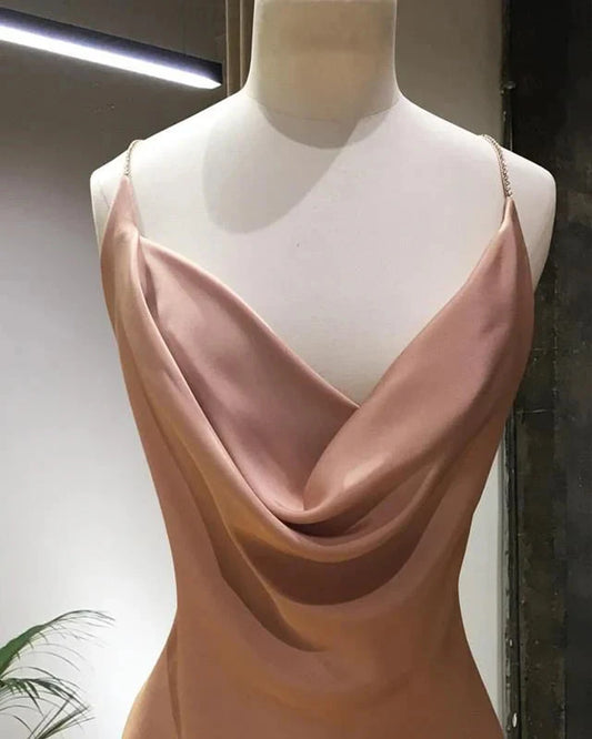Long Satin Draped Top Sheath Prom Dresses Backless Mermaid Gowns simple gentle atmospheric and unique desi Bring summer colors to enhance whiteness by YiHuiw