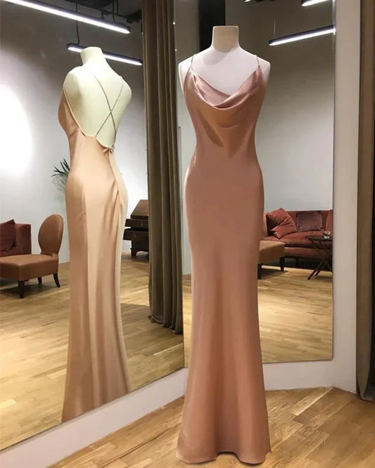 Long Satin Draped Top Sheath Prom Dresses Backless Mermaid Gowns simple gentle atmospheric and unique desi Bring summer colors to enhance whiteness by YiHuiw