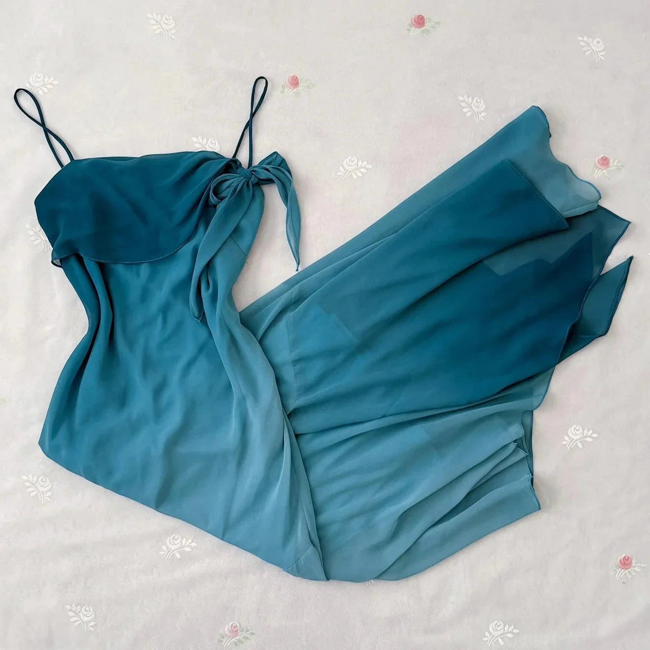 Long Spaghetti Straps Asymmetrical Chiffon Homecoming Dress simple gentle atmospheric and unique desi Bring summer colors to enhance whiteness by YiHuiw
